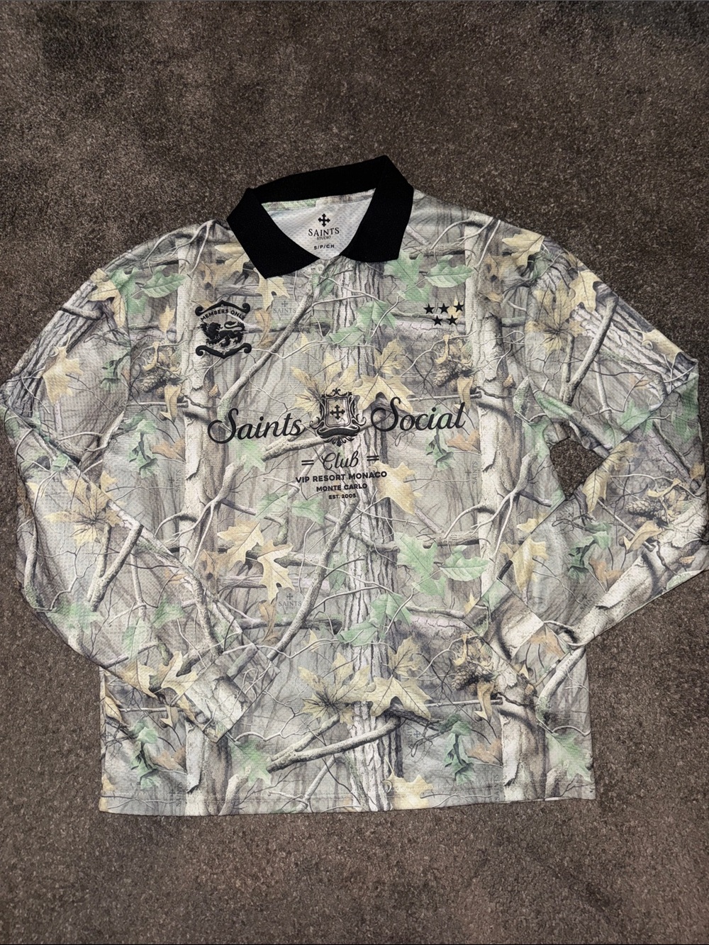 Men’s Long-Sleeve Camo Polo Shirt in Gray/Green
